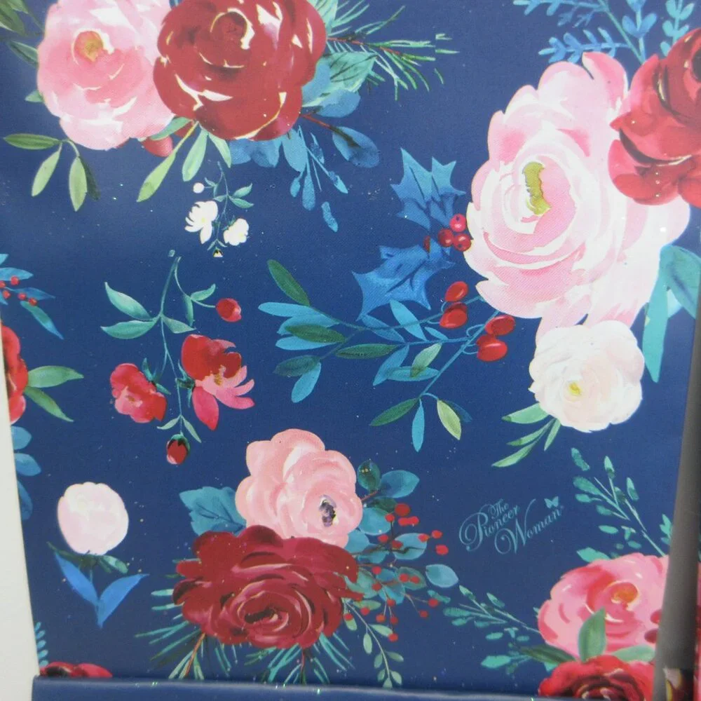 Lot of 3 Pioneer Woman Wine Bottle Gift Bag Christmas Wishful Winter Blue Floral
